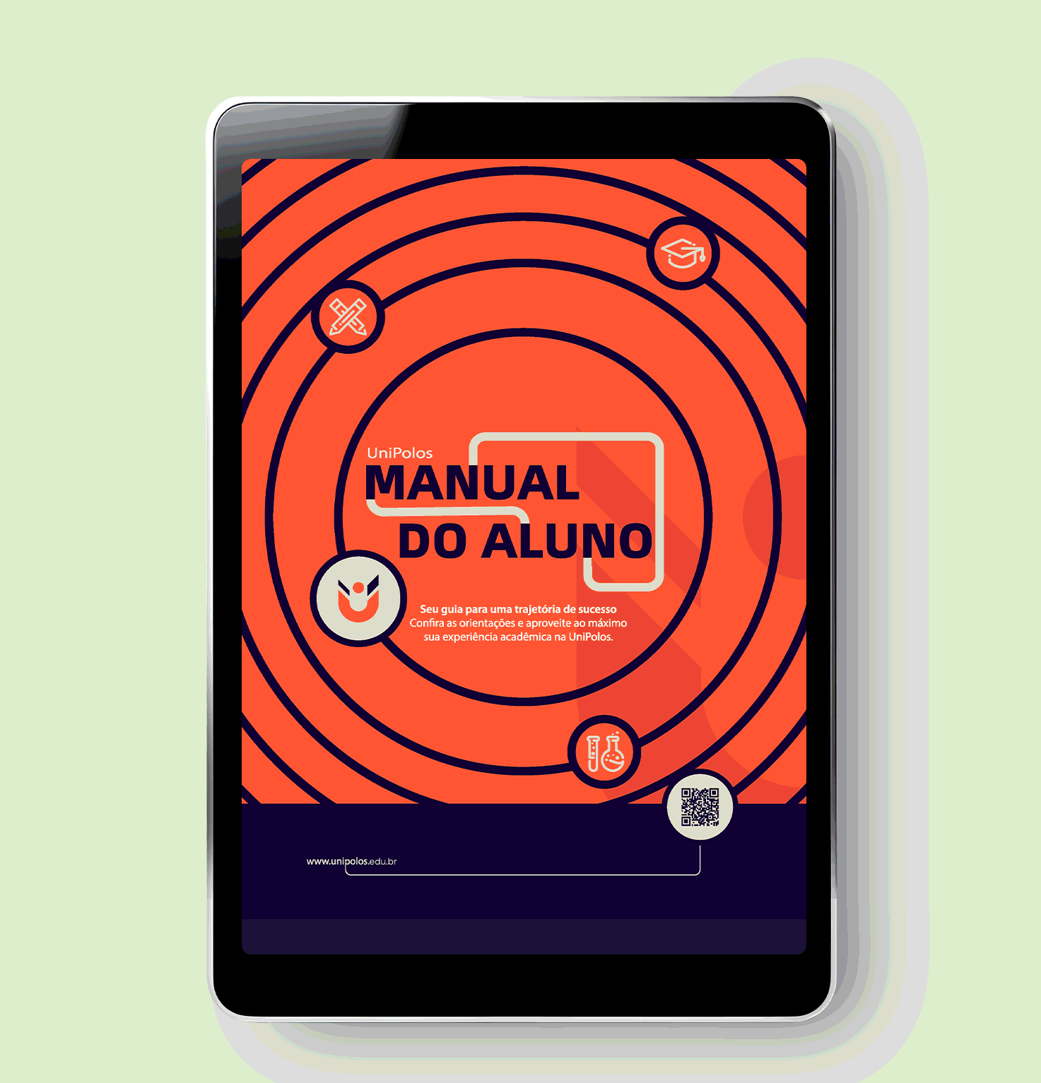 Tablet que mostra as páginas do manual do aluno através de uma animação