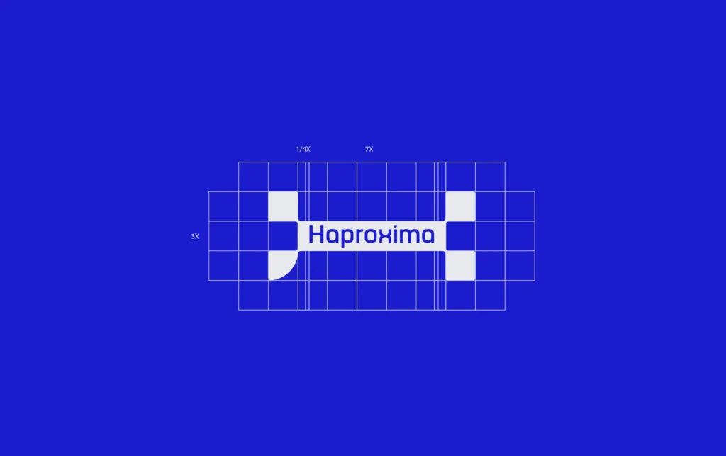 Grid da logo principal Haproxima sobre um fundo azul